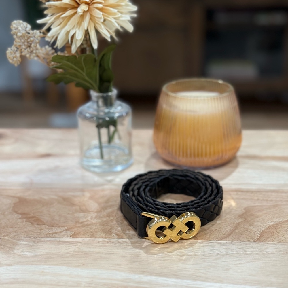 Cole Haan Black Leather Braided Belt - Picture 2 of 3